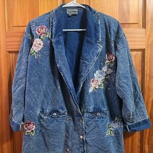 Vintage Blue Sapphire Denim Jacket oversized Size Large! (IMPROFECTIONS)